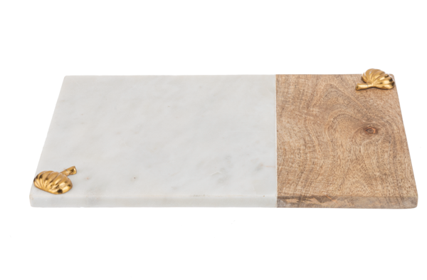 White Marble & Wood Charcuterie/Cutting Board with Metal Pumpkins