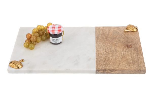 White Marble & Wood Charcuterie/Cutting Board with Metal Pumpkins