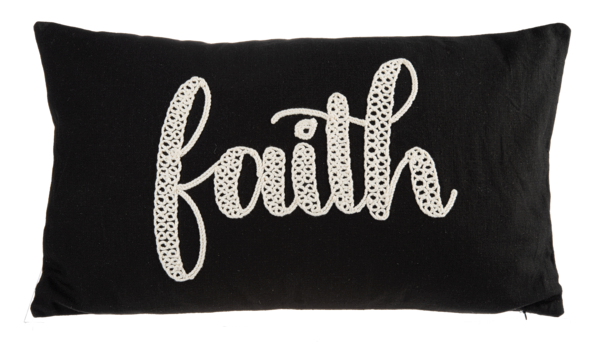 Black & White "Faith" Embroidered Lumbar Pillow