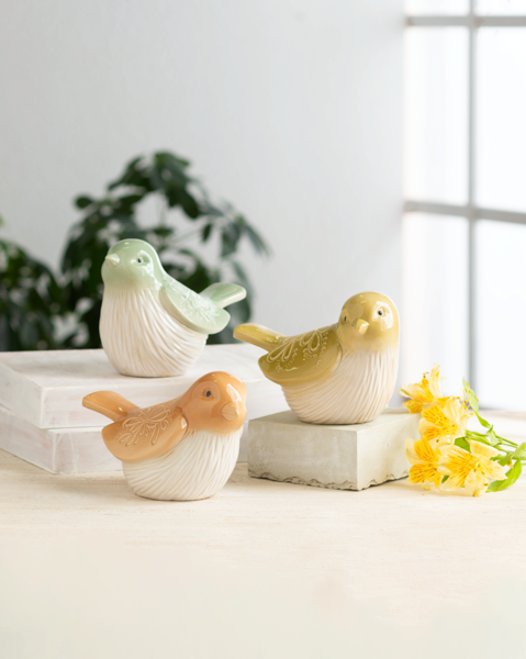Reactive Glaze Bird with Debossed Medallion
