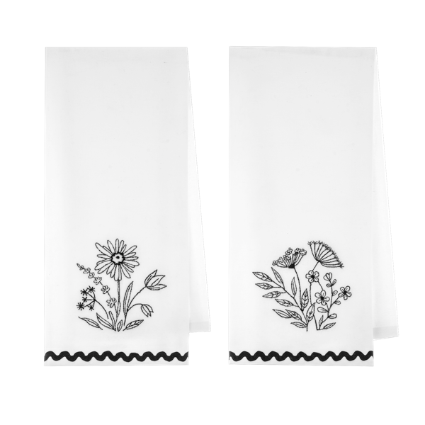 Embroidered Floral Tea Towel
