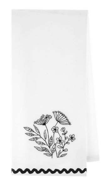 Embroidered Floral Tea Towel
