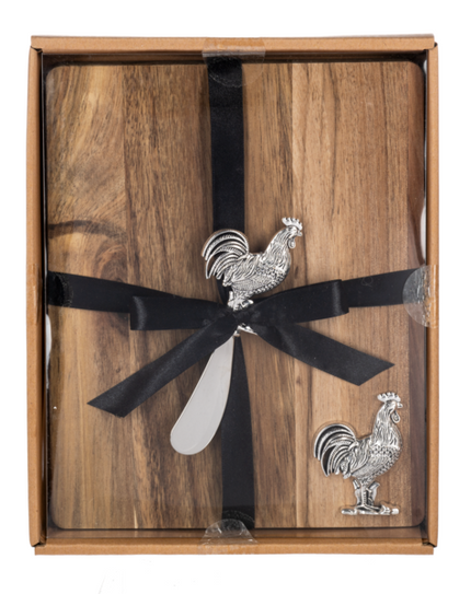 Rooster cheese knife with cutting board