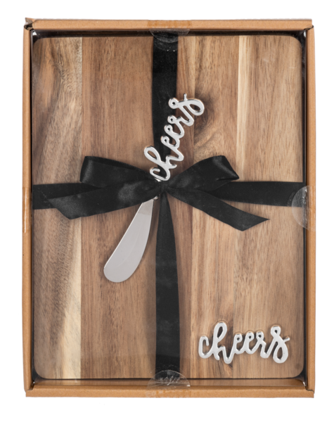 Silver Cheers Rectangle Cutting Board & Spreader