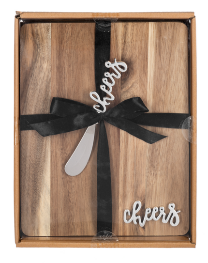 Silver Cheers Rectangle Cutting Board & Spreader