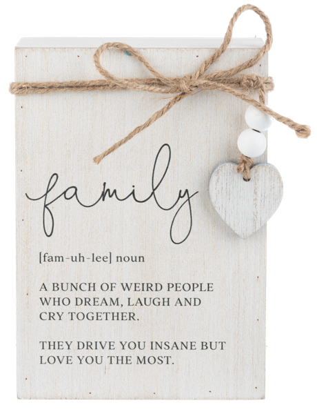 Family Humor Definition Message Block with Beaded Heart