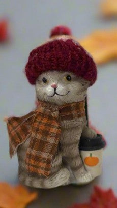 Fall Cat figurines with knitted hats