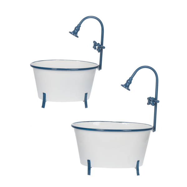 White and Blue Enamel Antique Tub Planter