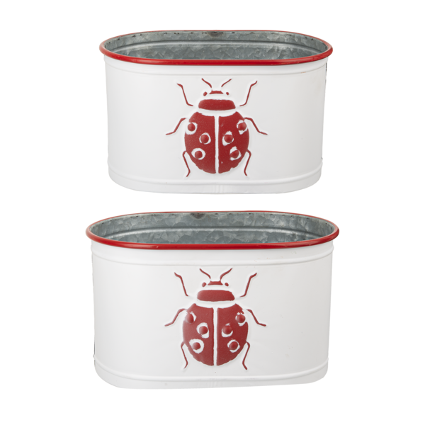Red & White Embossed Ladybug Oval Planter