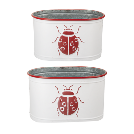 Red & White Embossed Ladybug Oval Planter