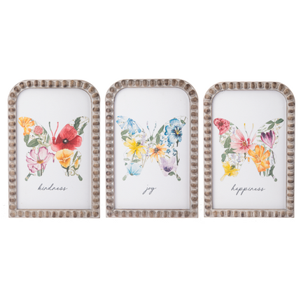 Floral Butterfly Wall Decor with Beaded Frame