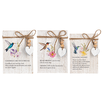 Hummingbird Memorial Message Block with Beaded Heart