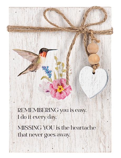 Hummingbird Memorial Message Block with Beaded Heart