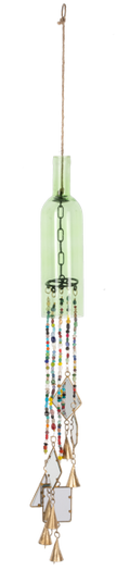 Green Bottle with Colorful Beads & Stained Glass Wind Chime