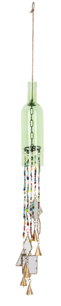 Green Bottle with Colorful Beads & Stained Glass Wind Chime