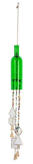 Green Bottle with Colorful Beads & Stained Glass Wind Chime