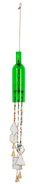 Green Bottle with Colorful Beads & Stained Glass Wind Chime