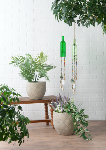 Green Bottle with Colorful Beads & Stained Glass Wind Chime