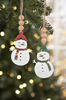 Laser Cut Snowman with Wood Beads Ornament