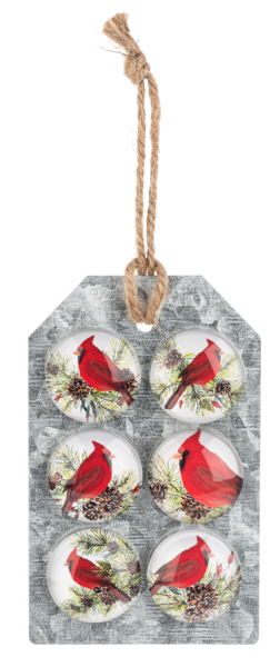 Cardinal with Pine Sprig Magnet set