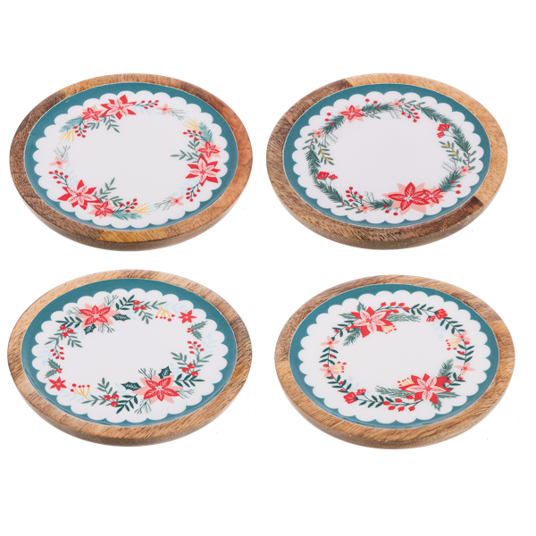 Round Holiday Floral Tidbit Tray