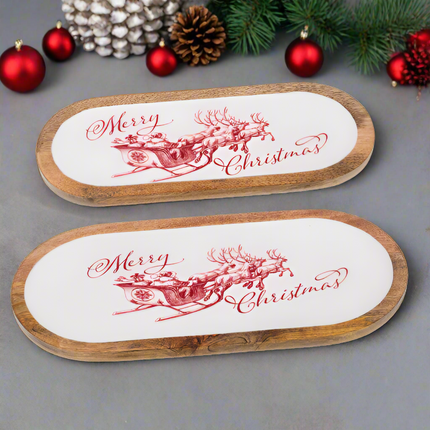 Oval Merry Christmas with Santa's Sleigh Serving Tray