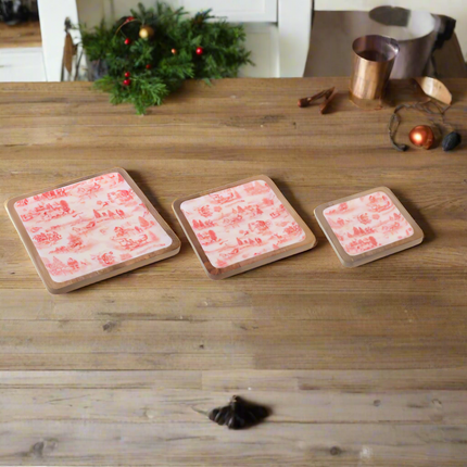 Square Christmas Toile Serving Trays