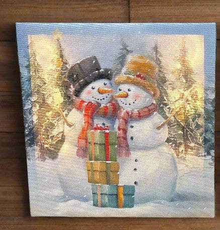 Snowman light up canvas wall art