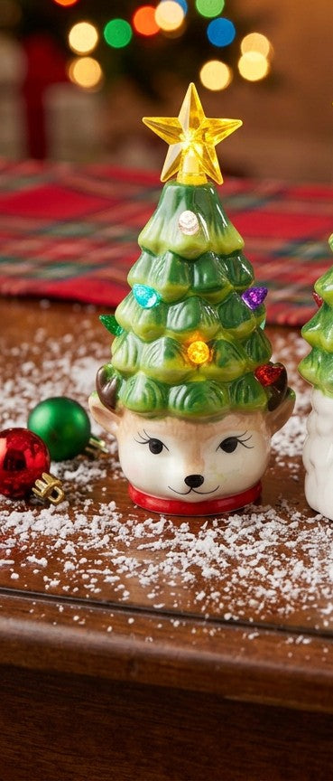 LED Ceramic Christmas Tree with holiday character base