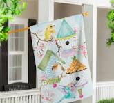 Birdhouse and birds on cherry blossom garden flag
