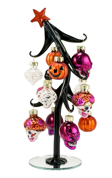 Sugar Skull Slanted Glass Tree with Ornaments