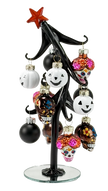 Sugar Skull Slanted Glass Tree with Ornaments