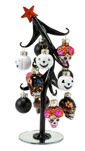 Sugar Skull Slanted Glass Tree with Ornaments