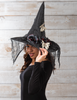 Black Hat with Black Flowers, Skull & Net