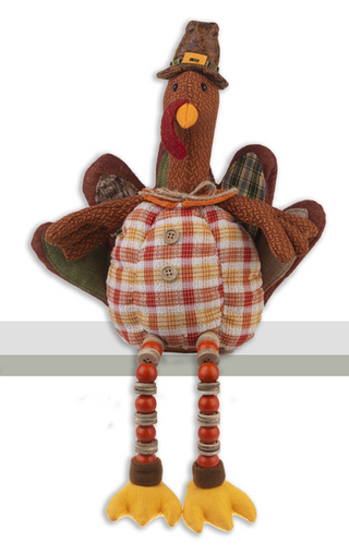 Stuffed Turkey Shelf Sitter with Beaded Legs