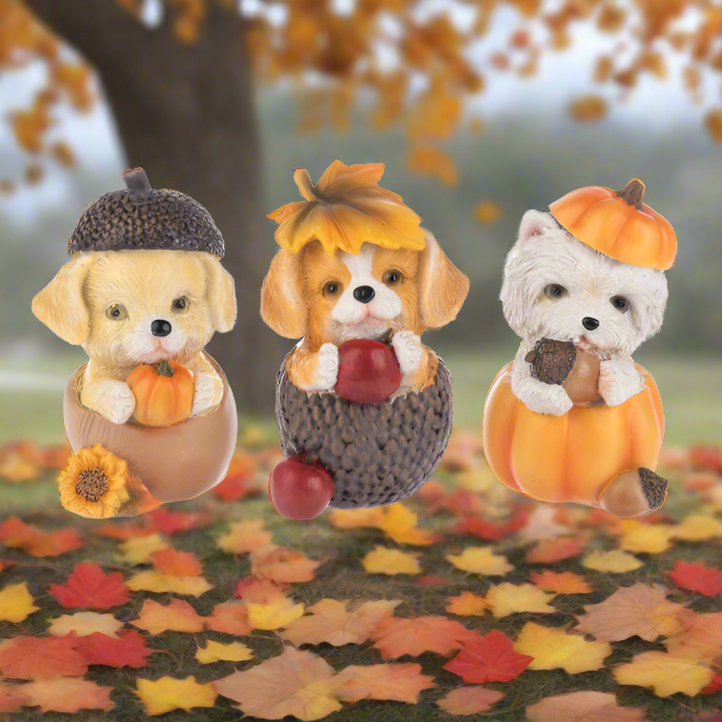 Autumn Harvest Puppy Figurines