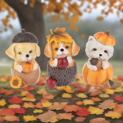 Autumn Harvest Puppy Figurines