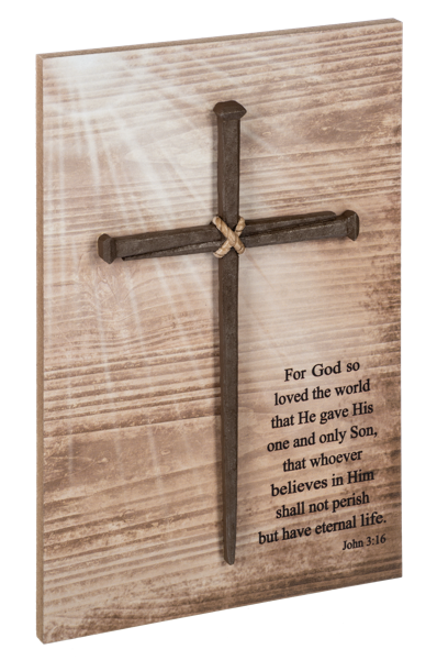 John 3:16 Wall Plaque with Nail Cross