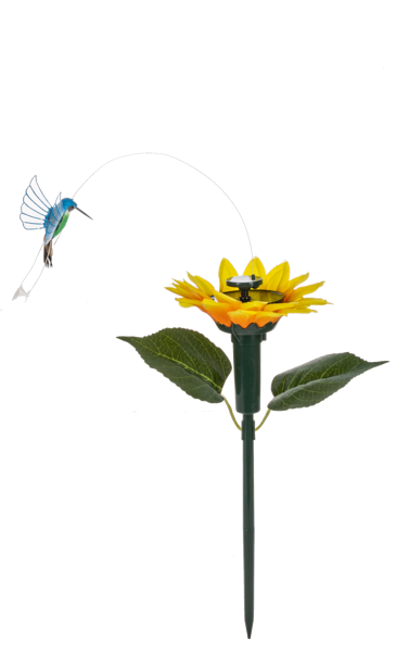 Solar Powered Fluttering Pollinator and Flower Garden Stake