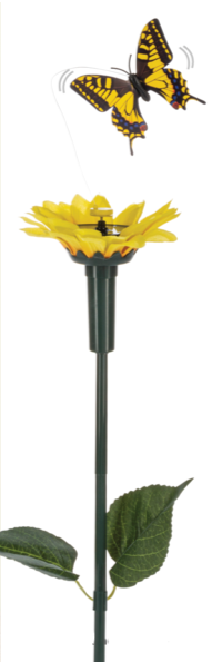 Solar Powered Fluttering Pollinator and Flower Garden Stake