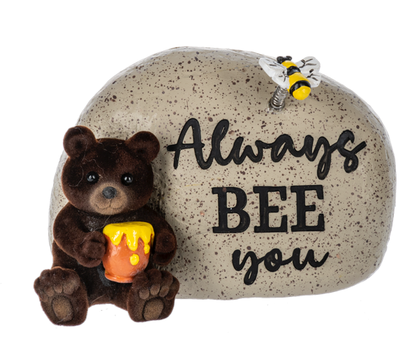 Grizzly Bear and Bee Garden Stone Figurine