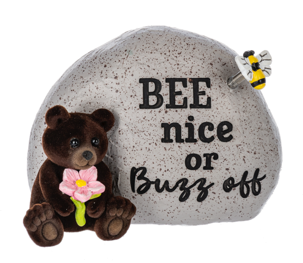 Grizzly Bear and Bee Garden Stone Figurine
