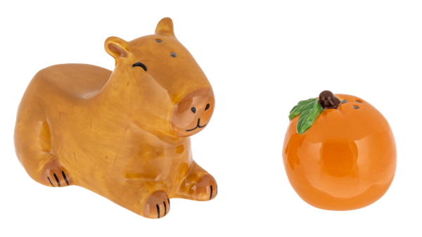 Stacking Salt & Pepper Shakers - Capybara and Orange