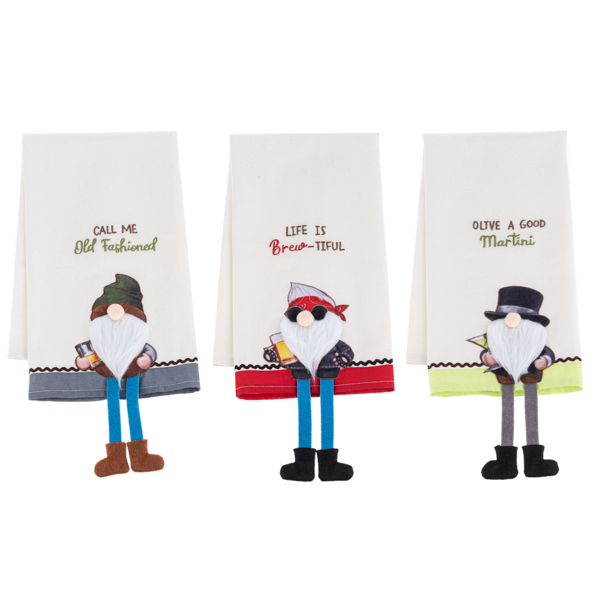 Gnome Happy Hour Tea Towel with Dangling Legs
