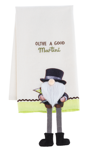 Gnome Happy Hour Tea Towel with Dangling Legs