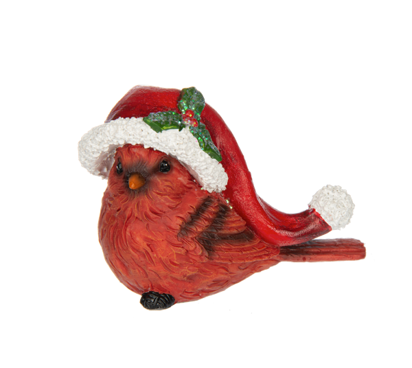 Cardinal with Santa Hat Figurine