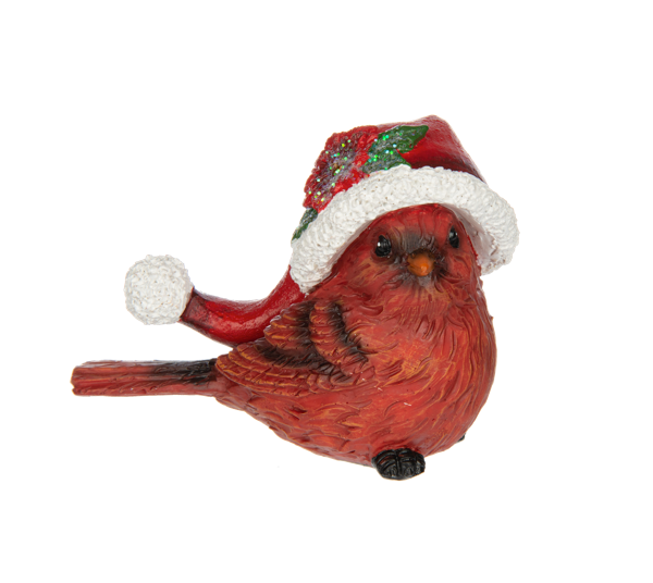 Cardinal with Santa Hat Figurine