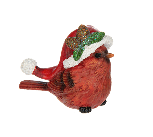 Cardinal with Santa Hat Figurine