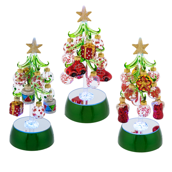 Light Up Glass Christmas Tree with Ornaments