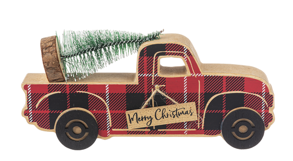 Holiday Plaid Truck Figurine